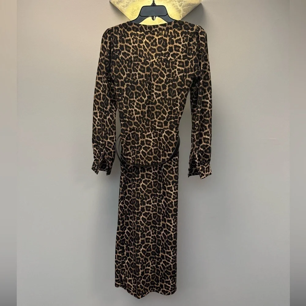 Michael, Michael Kors Leopard Print Long Sleeve V-neck Belted Dress Size XS